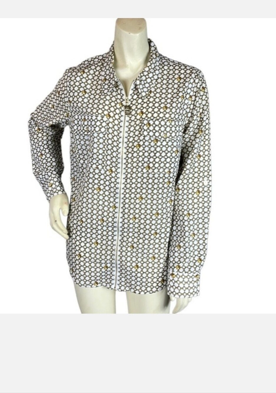 MICHAEL Michael Kors Chain Link Equestrian Long Sleeve Full Zip Blouse Shirt 12